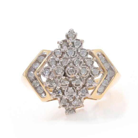 Yellow Gold Diamond Cluster Cocktail Ring - 10k Single Cut .50ctw Knife-Edge